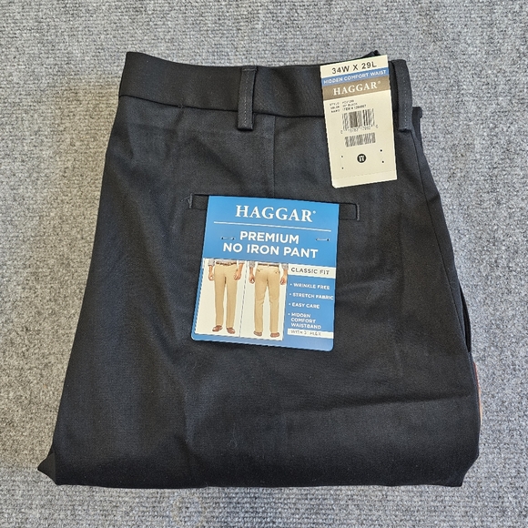 Haggar Other - NWT Haggar Premium No Iron Straight leg Flat Front Stretch Black Pants 34x29